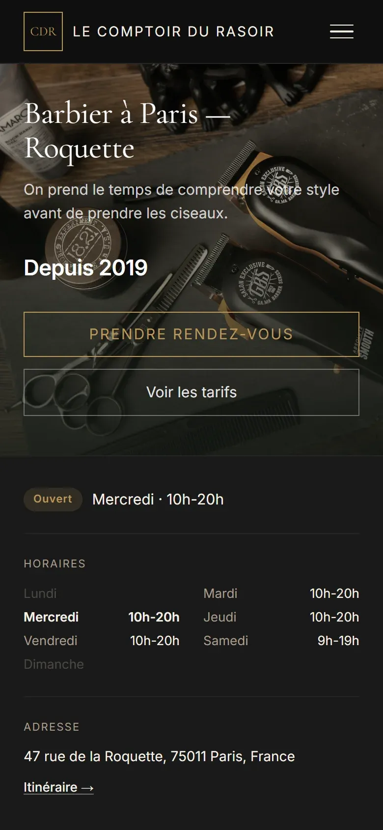 Le Comptoir du Rasoir — vue mobile